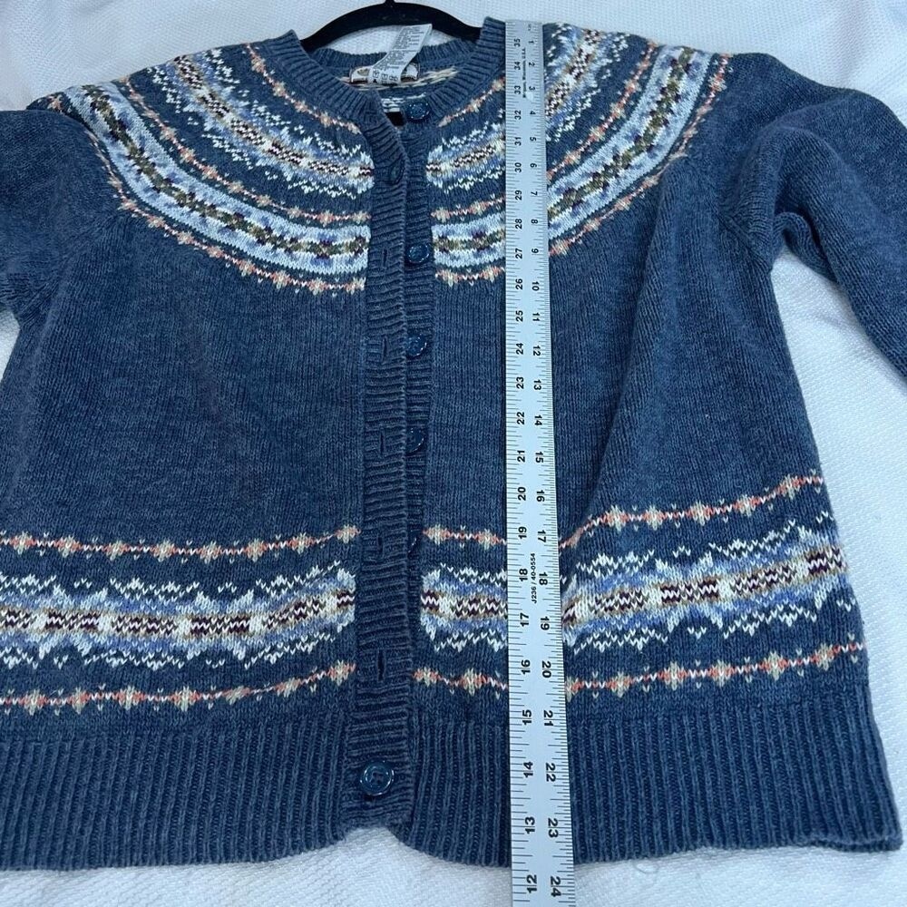 Tiara Cardigan Sweater Fair Isle Nordic Ski Blue Tan White Full Button Front L - Picture 4 of 9